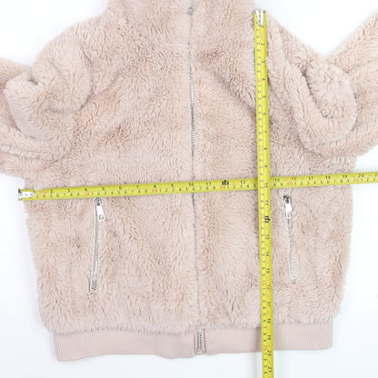 Pull & Bear Women Beige Faux Fur Zip Short Jacket Size 12