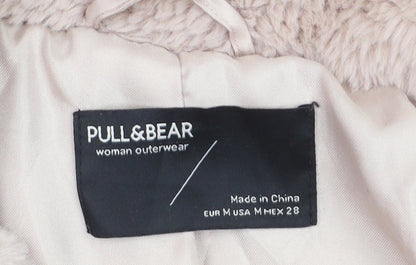 Pull & Bear Women Beige Faux Fur Zip Short Jacket Size 12