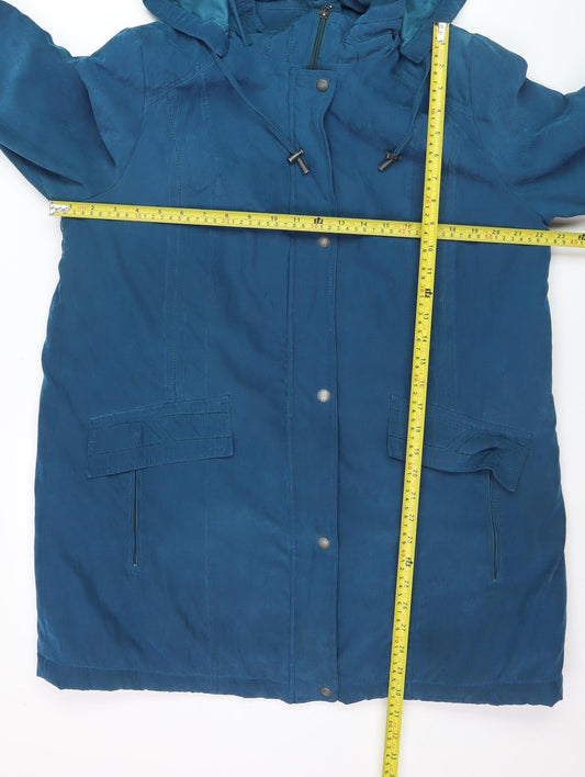 Bm Collection Women’s Blue Hooded Parka Coat Size M Long Lined
