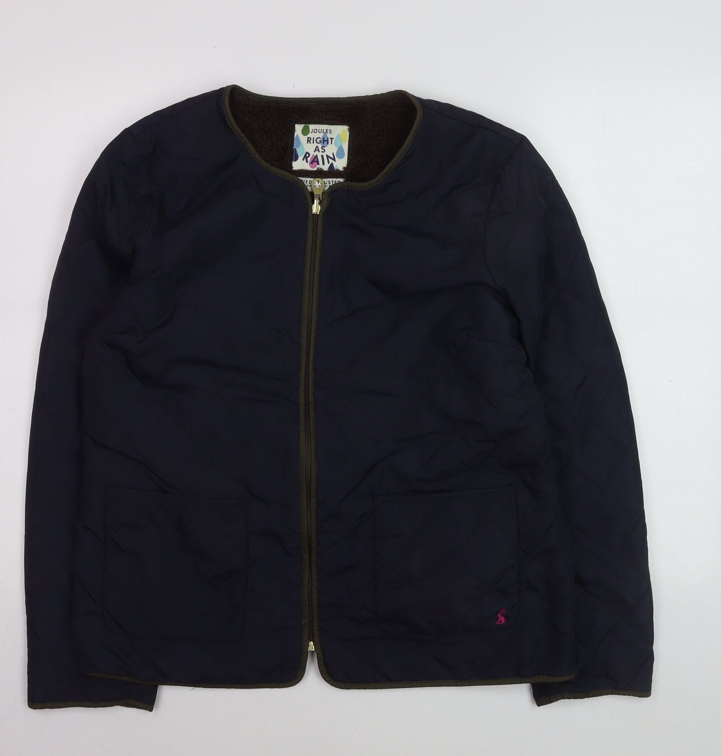 Joules Womens Navy Quilted Jacket UK 16 Lined Full Zip Coat