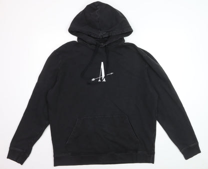 AllSaints Men Black Medium Pullover Hoodie Graphic Cotton