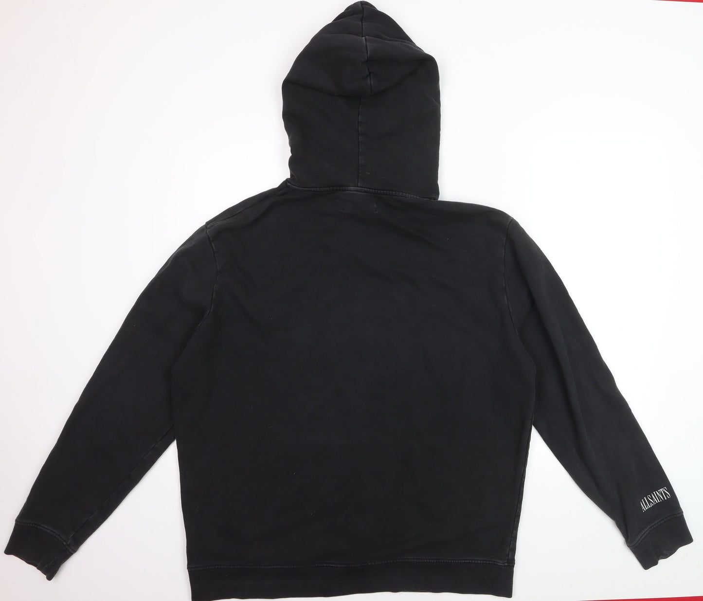 AllSaints Men Black Medium Pullover Hoodie Graphic Cotton