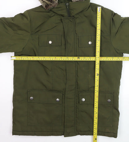 Gap Kids Boys Green Faux Fur Hooded Parka Coat L Winter Warm