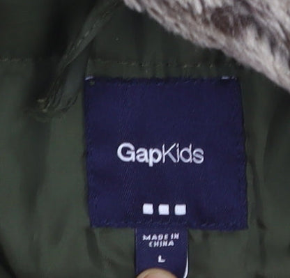 Gap Kids Boys Green Faux Fur Hooded Parka Coat L Winter Warm