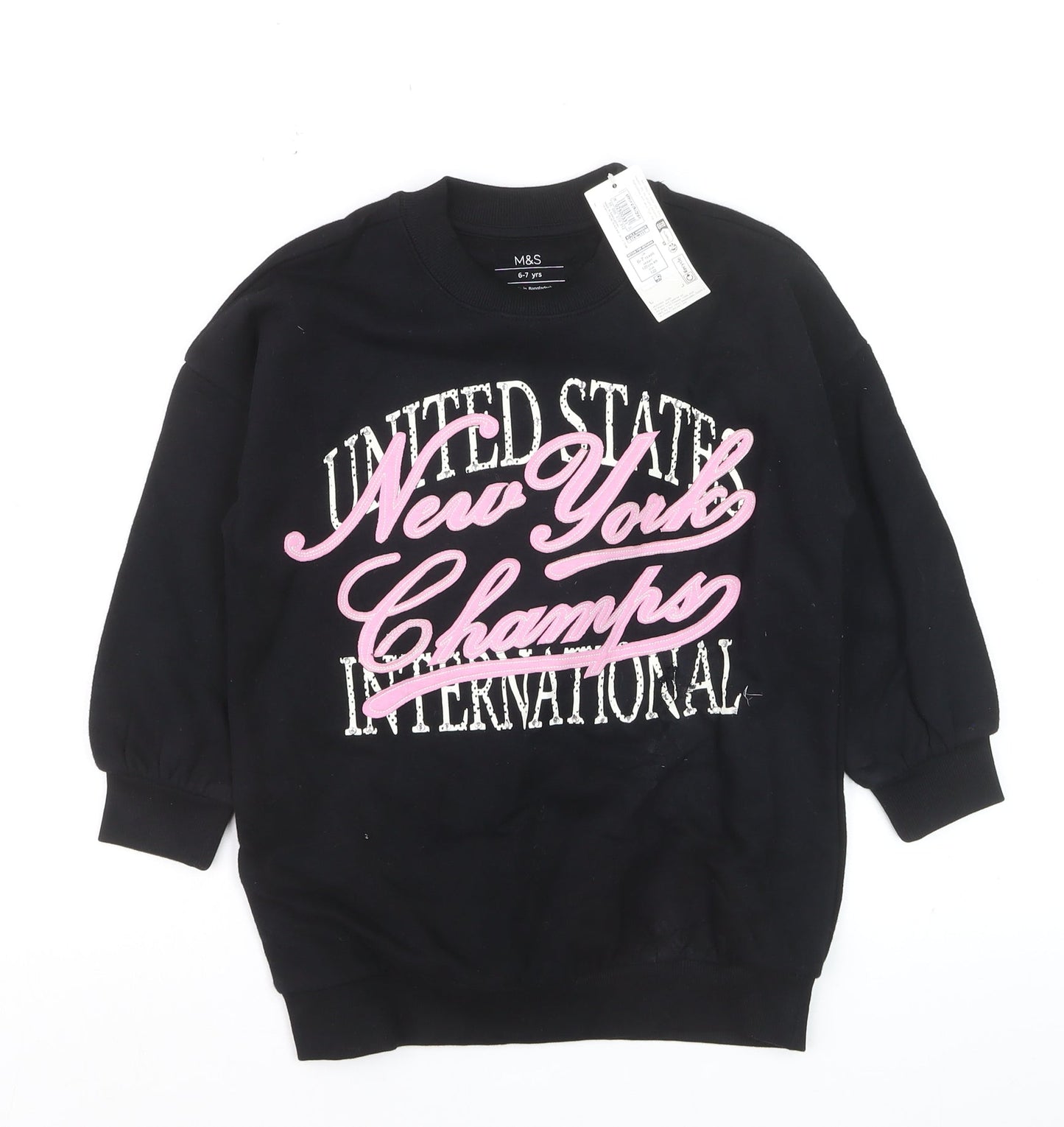 Marks and Spencer Girls Black Pullover Sweatshirt 6-7 Years New York Print