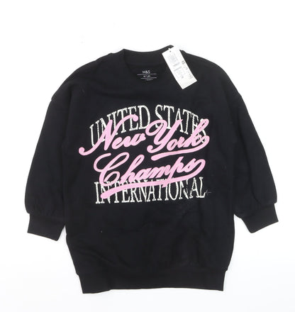 Marks and Spencer Girls Black Pullover Sweatshirt 6-7 Years New York Print