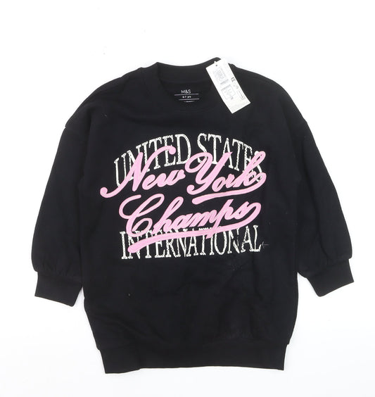 Marks and Spencer Girls Black Pullover Sweatshirt 6-7 Years New York Print
