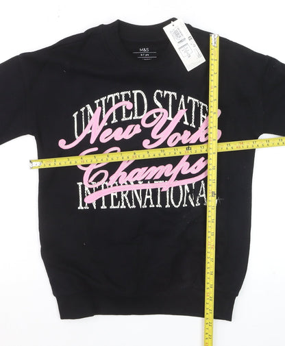 Marks and Spencer Girls Black Pullover Sweatshirt 6-7 Years New York Print