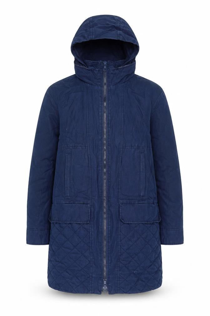 Zara Trafaluc Men's Blue Hooded Mid-Length Cotton Parka Coat Size S