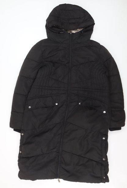 Wallis Women's Black Long Puffer Coat M Hooded Winter Jacket