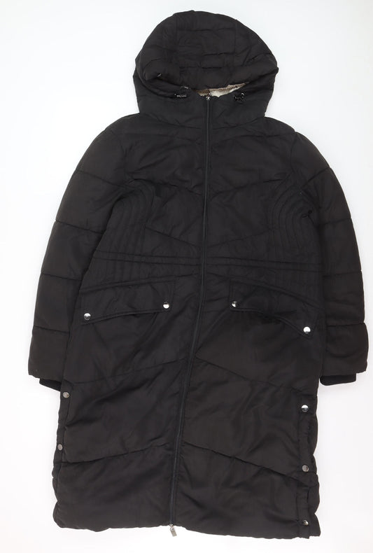 Wallis Women's Black Long Puffer Coat M Hooded Winter Jacket