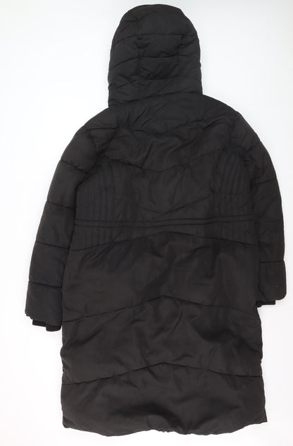 Wallis Women's Black Long Puffer Coat M Hooded Winter Jacket