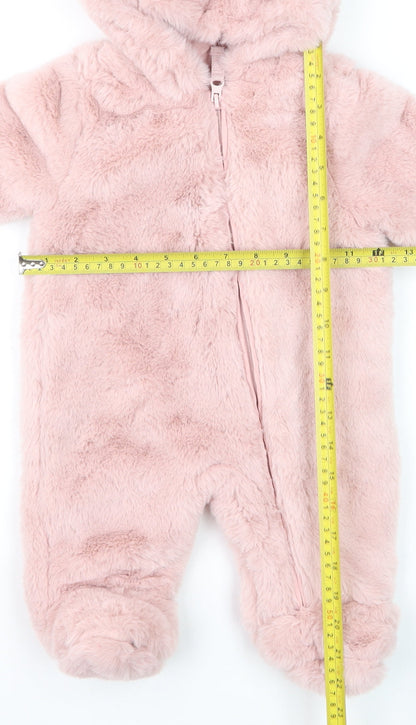 Marks and Spencer Pink Faux Fur Hooded Snowsuit 0-3 Months Baby Winter Outfit