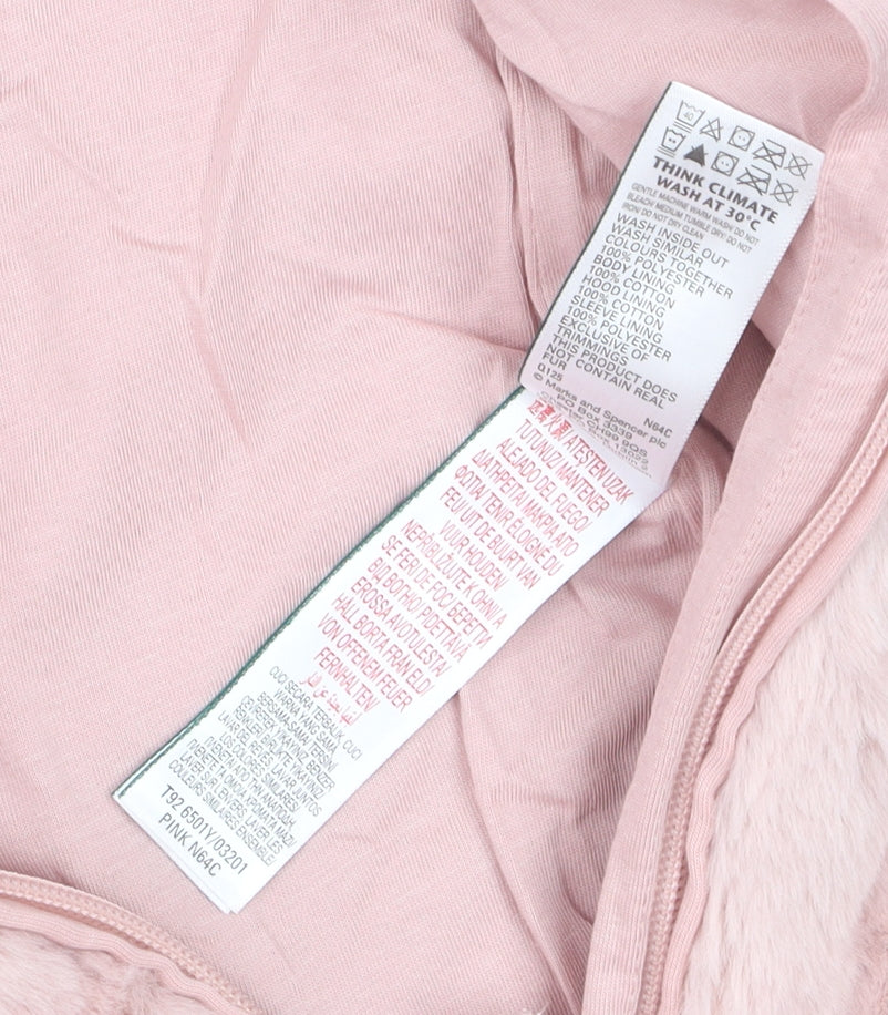 Marks and Spencer Pink Faux Fur Hooded Snowsuit 0-3 Months Baby Winter Outfit