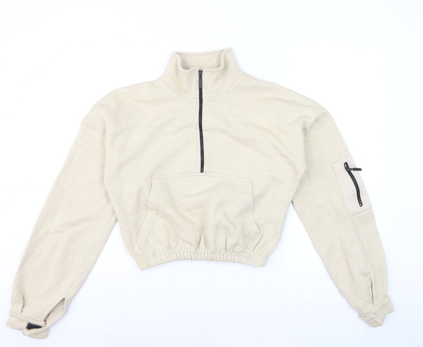 PrettyLittleThing Women Beige 1/4 Zip Pullover Sweatshirt Size S