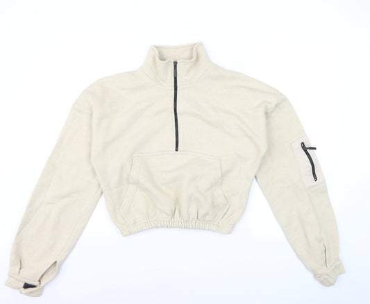 PrettyLittleThing Women Beige 1/4 Zip Pullover Sweatshirt Size S
