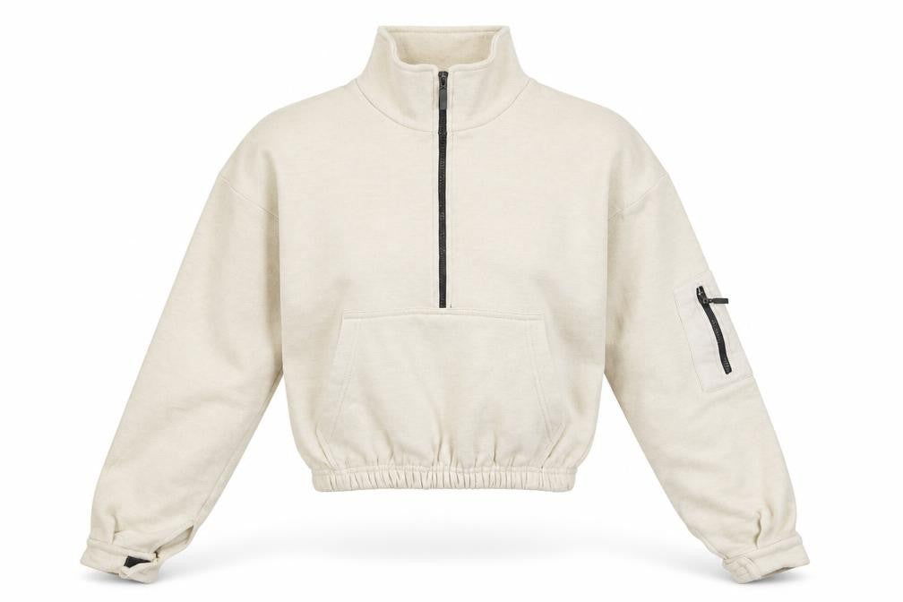 PRETTYLITTLETHING Women Beige 1/4 Zip Pullover Sweatshirt Size S