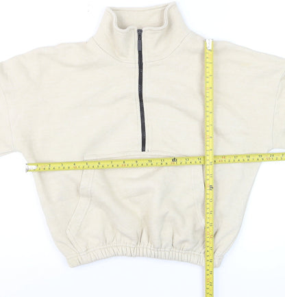 PrettyLittleThing Women Beige 1/4 Zip Pullover Sweatshirt Size S