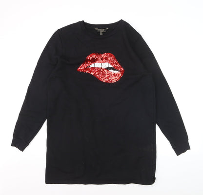 Lipsy Women Black Sequin Lips Sweatshirt UK 14