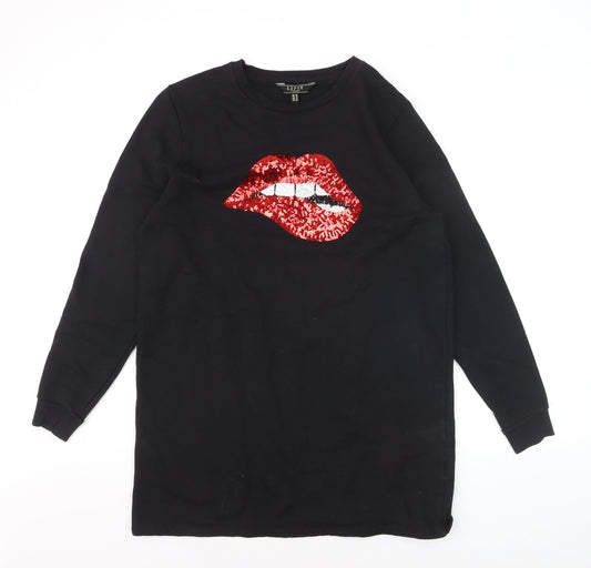 Lipsy Women Black Sequin Lips Sweatshirt UK 14