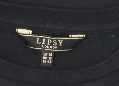 Lipsy Women Black Sequin Lips Sweatshirt UK 14