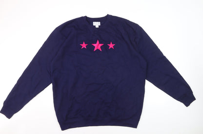Betty Bramble Womens Navy Sweatshirt XXL Pink Star Print Crew Neck