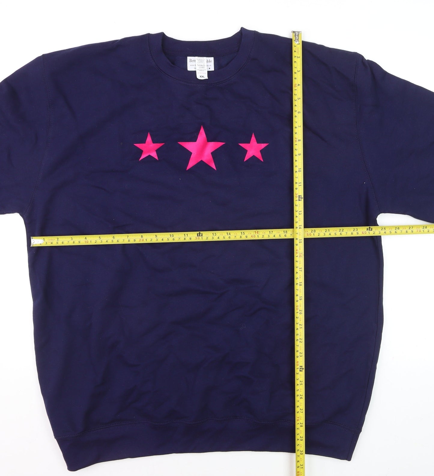 Betty Bramble Womens Navy Sweatshirt XXL Pink Star Print Crew Neck