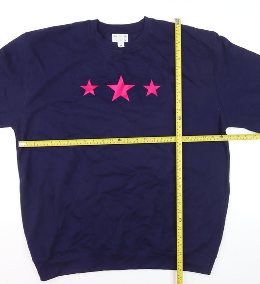 Betty Bramble Womens Navy Sweatshirt XXL Pink Star Print Crew Neck