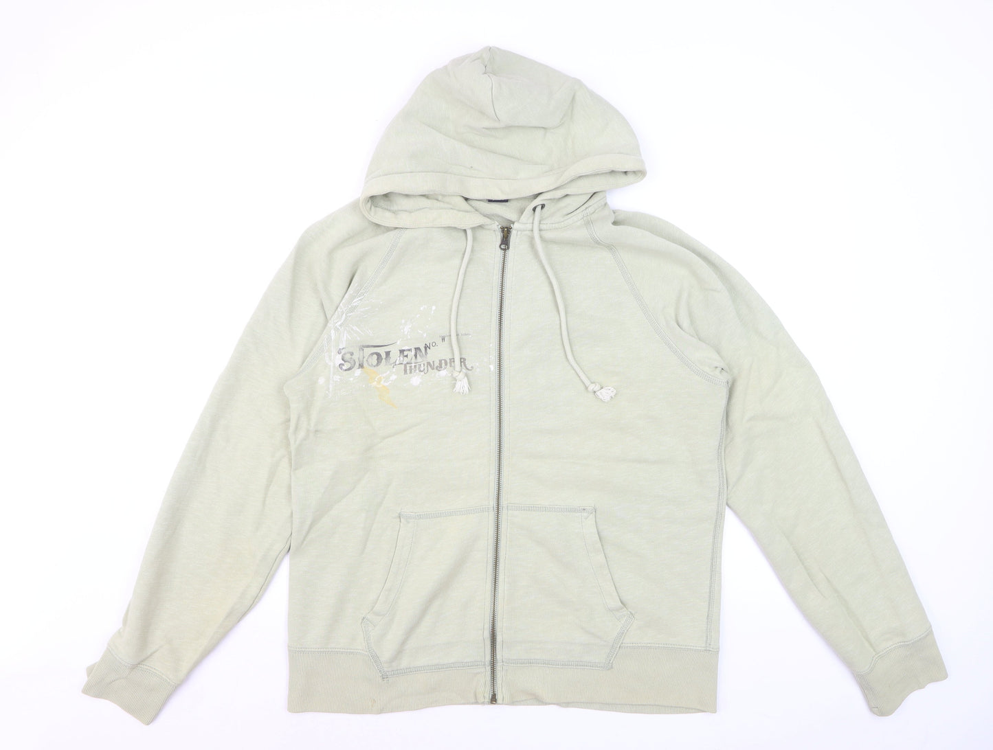 GAP Men's Beige Full Zip Hoodie L Graphic Print Cotton Blend