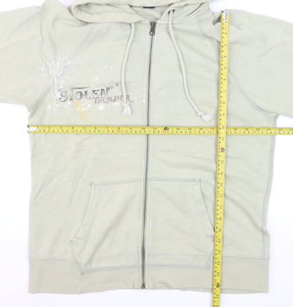 GAP Men's Beige Full Zip Hoodie L Graphic Print Cotton Blend