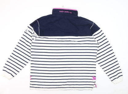 Lazy Jacks Women Navy White Striped 1/4 Zip Pullover Sweatshirt XL