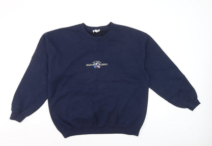 Topshop Unisex Navy Blue Alaska Embroidered Pullover Sweatshirt L