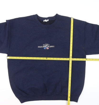 Topshop Unisex Navy Blue Alaska Embroidered Pullover Sweatshirt L