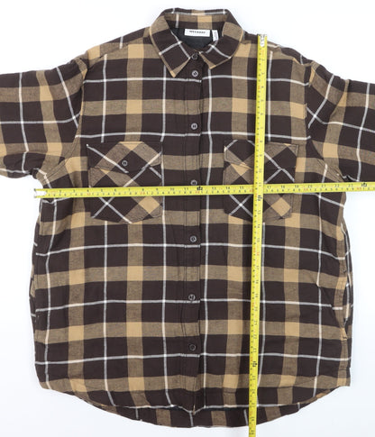 Weekday Men's Brown Check Flannel Lined Cotton Shirt XS