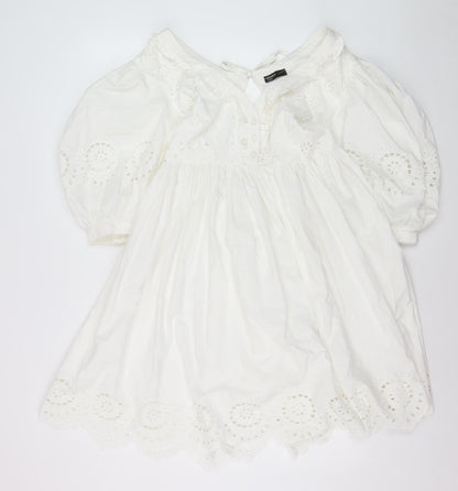 Nobody's Child Women's White Cotton A-Line Puff Sleeve Dress Size 8