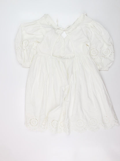 Nobody's Child Women's White Cotton A-Line Puff Sleeve Dress Size 8