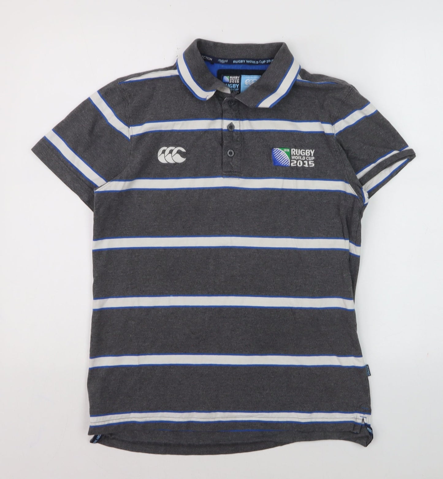 Canterbury Men's Grey Striped Rugby World Cup 2015 Polo Shirt Size S