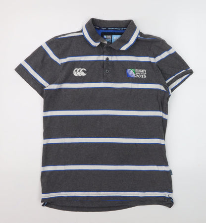 Canterbury Men's Grey Striped Rugby World Cup 2015 Polo Shirt Size S