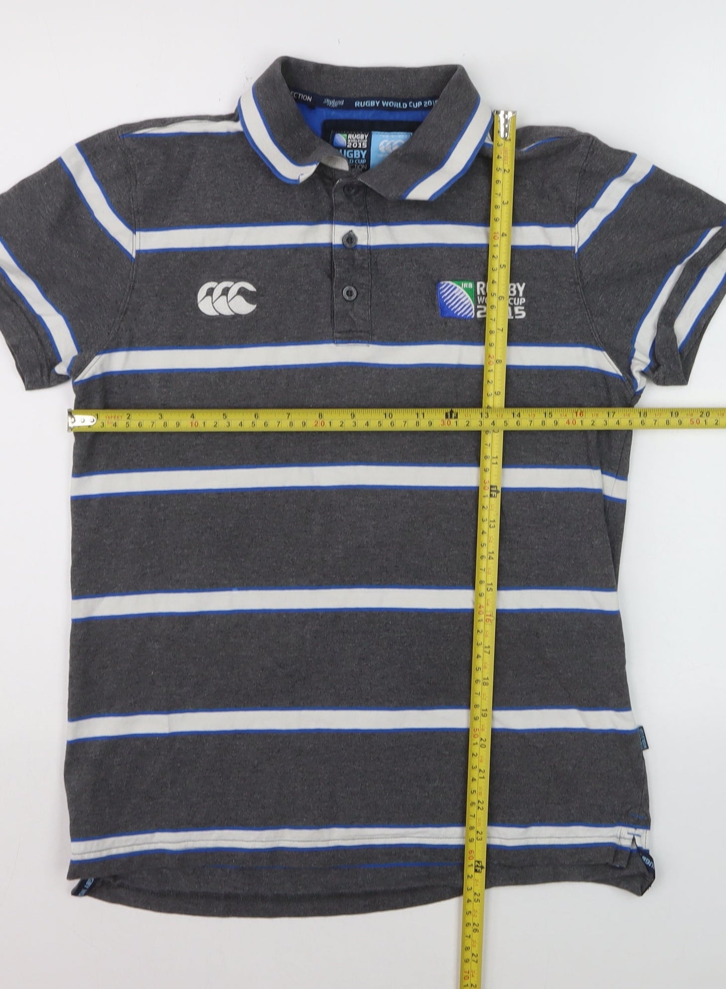 Canterbury Men's Grey Striped Rugby World Cup 2015 Polo Shirt Size S