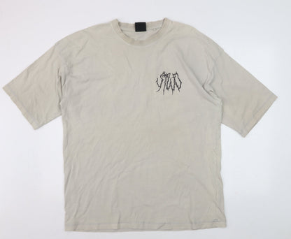 SVD Men Beige Graphic Print Cotton Crew Neck T-Shirt Size L