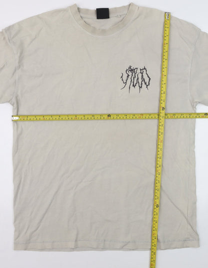 SVD Men Beige Graphic Print Cotton Crew Neck T-Shirt Size L