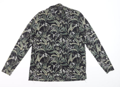 ICHI Women’s Black Floral Long Sleeve Tunic Blouse Size L