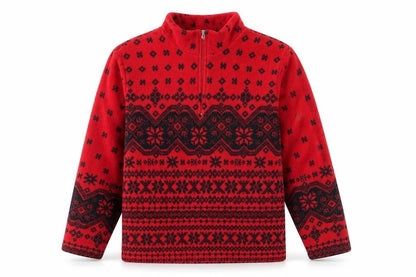 Front view of Coldwater Creek unisex red fair isle fleece 1/4 zip sweatshirt 2xl