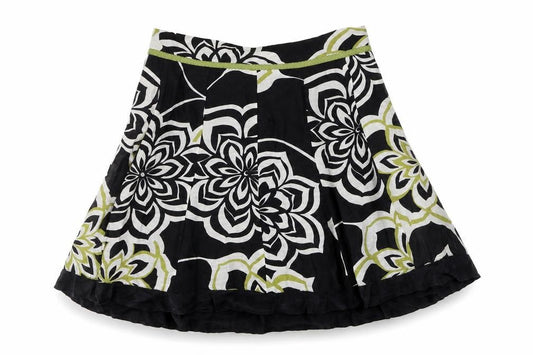 Monsoon Women Black Floral A-Line Linen Silk Skirt UK 14