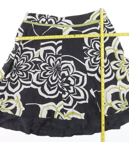 Monsoon Women Black Floral A-Line Linen Silk Skirt UK 14