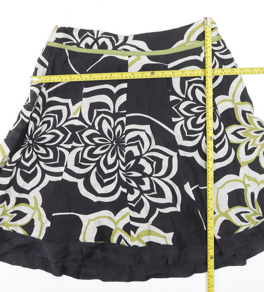 Monsoon Women Black Floral A-Line Linen Silk Skirt UK 14