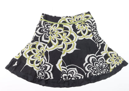 Monsoon Women Black Floral A-Line Linen Silk Skirt UK 14
