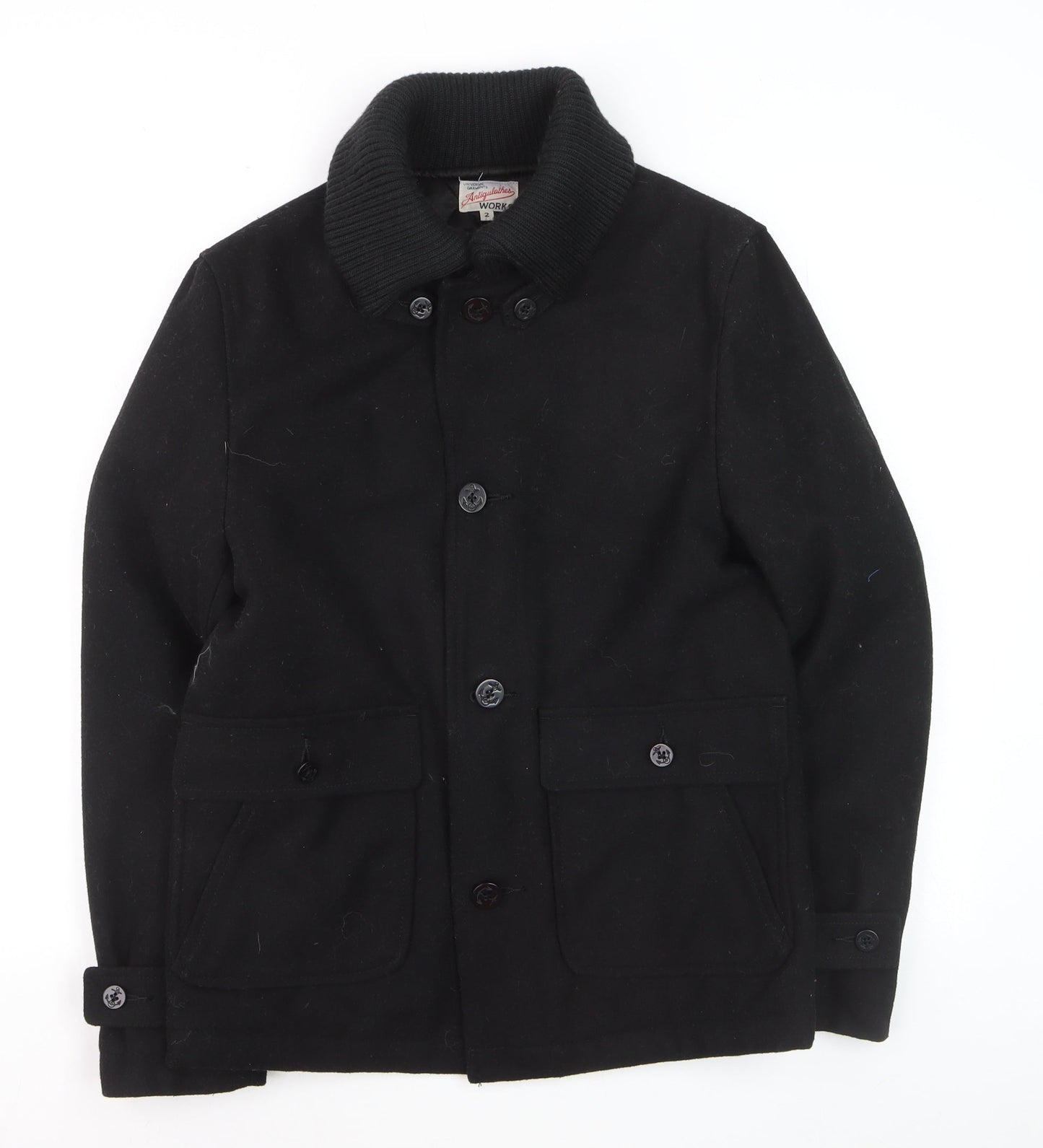 Universal Garments Men Black Wool Bomber Jacket M Mid-Length