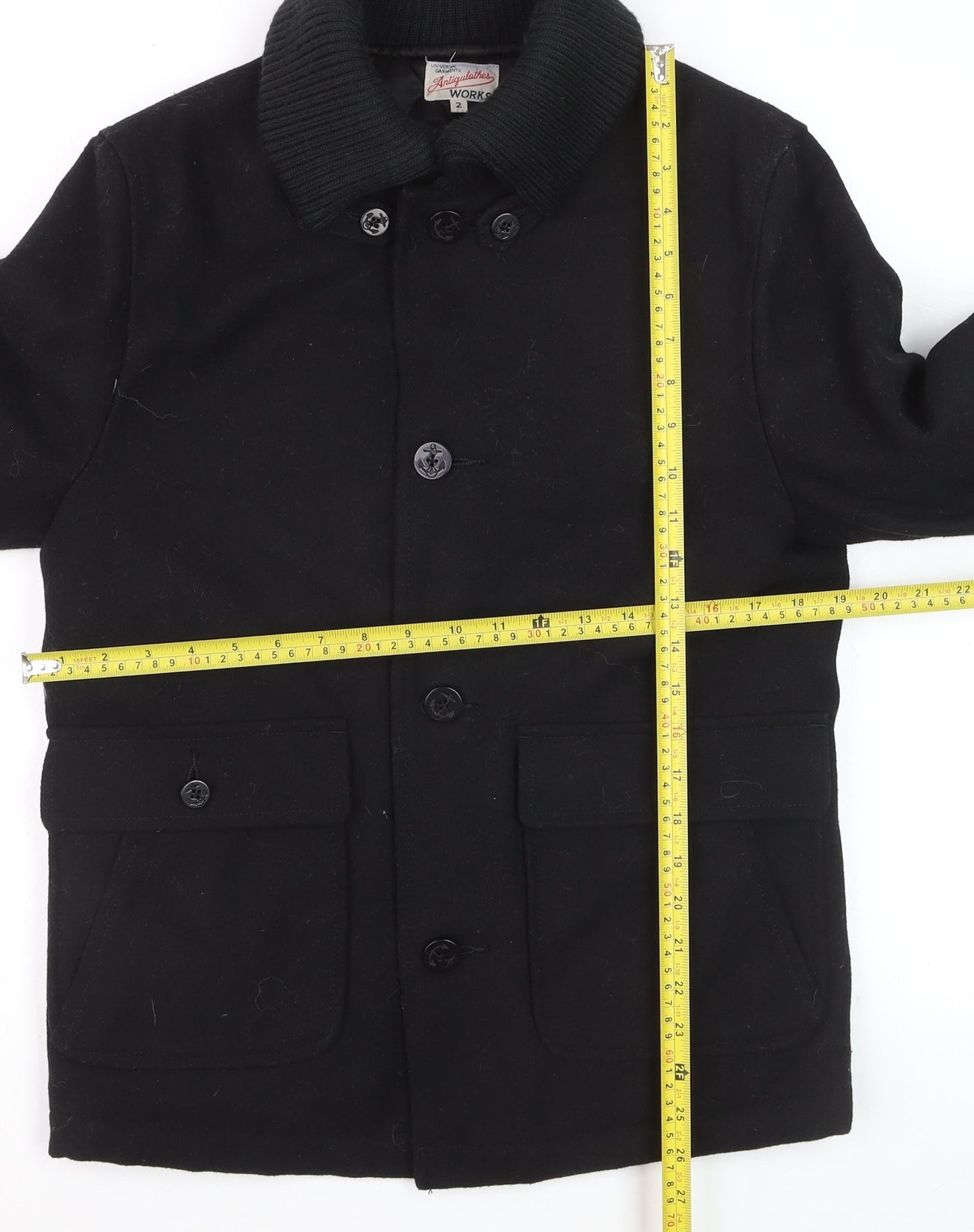 Universal Garments Men Black Wool Bomber Jacket M Mid-Length