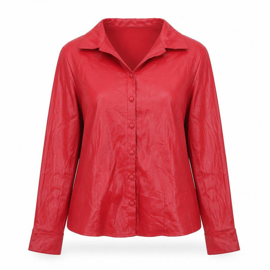 À La Une Women’s Red Collared Long Sleeve Satin Blouse Size M